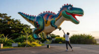 Giant Dinosaur Balloon Appears On Awaji Island